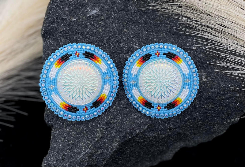 Large Feather Shield Beaded Earrings