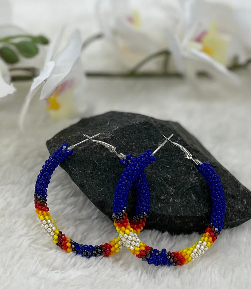 Royal Blue Beaded Hoop Earrings