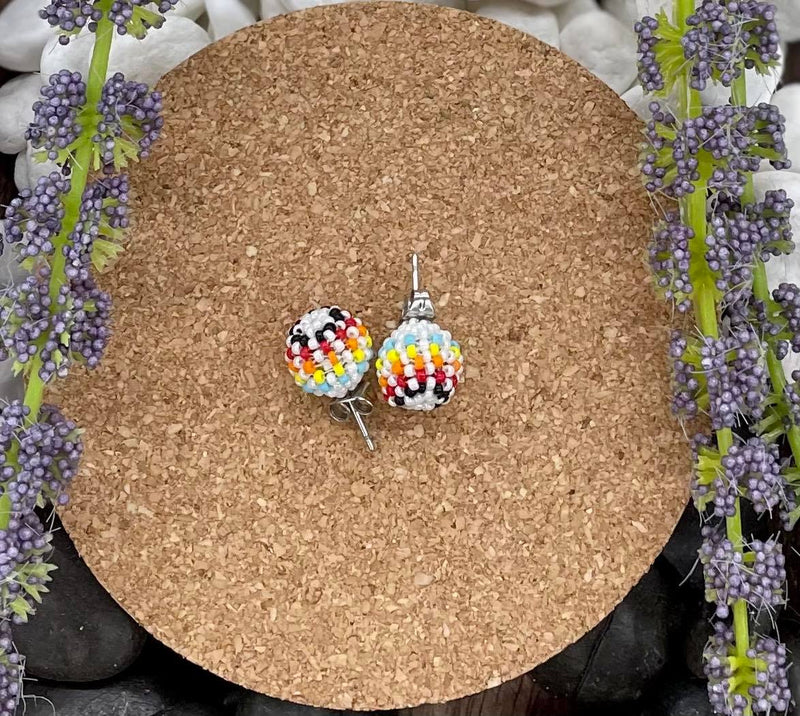 Round Beaded Stud Earrings