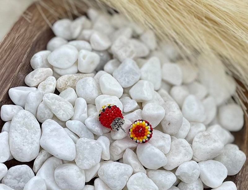 Round Beaded Stud Earrings