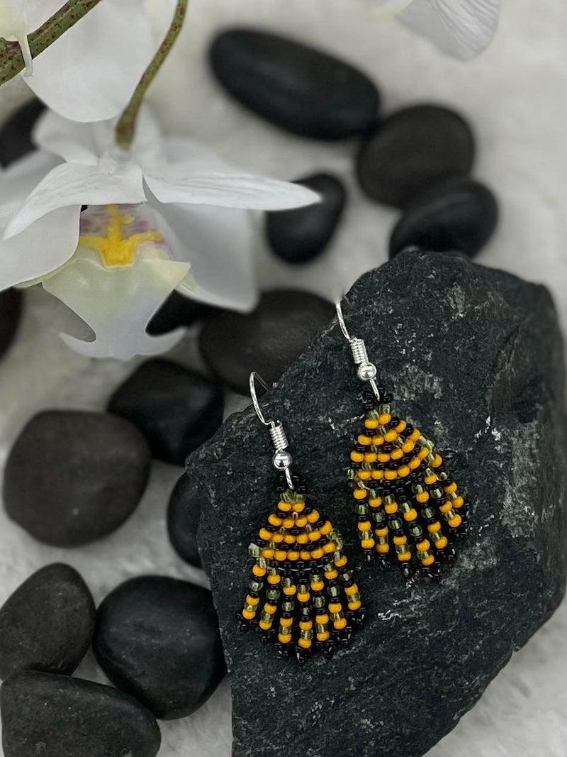Black & Orange Small Beaded Dangle Earrings
