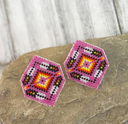 Brick Stitched Double Feather Earrings