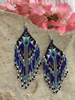 4" Turquoise Diamond with Purple/Grey Fringe Earrings