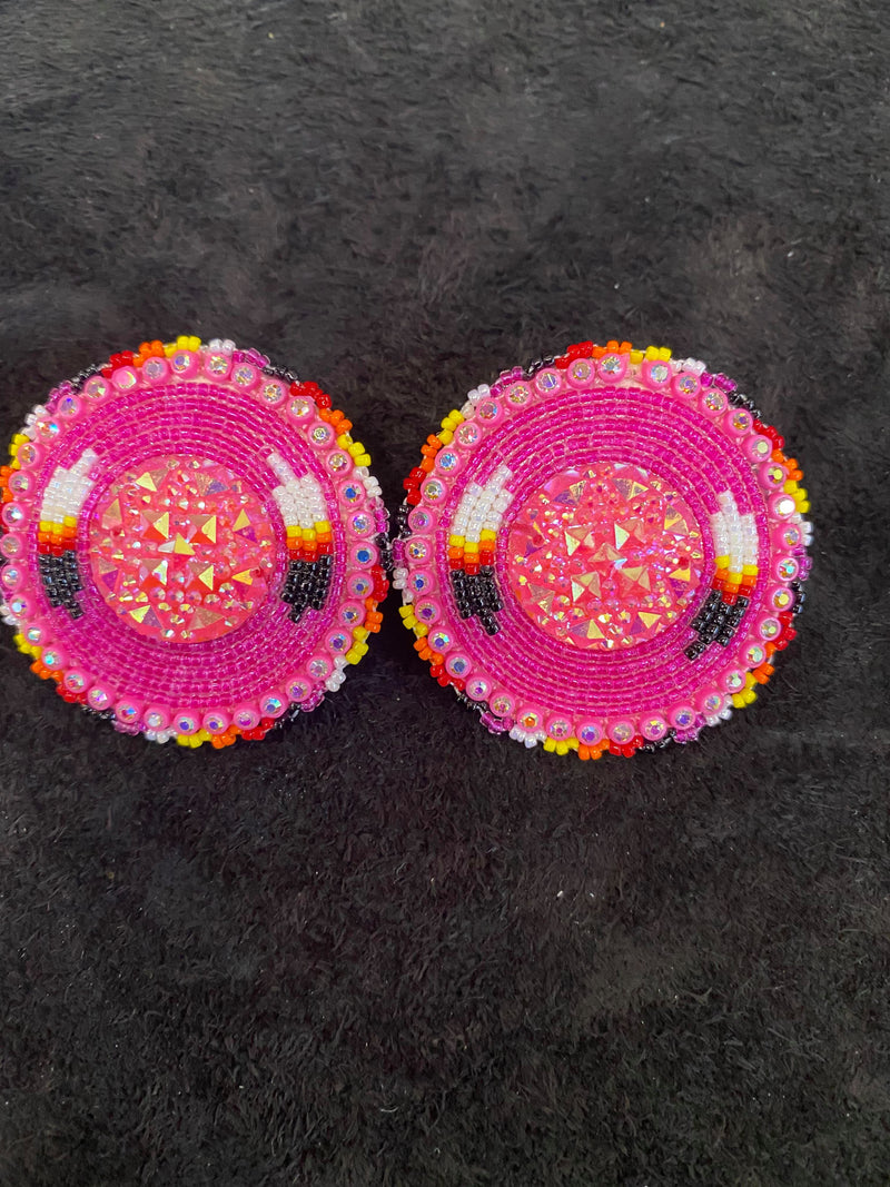 Feather Shield Beaded Earrings