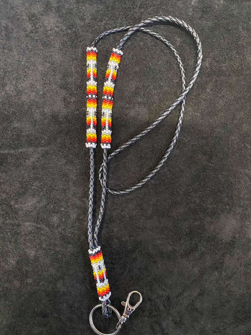 Leather Cord Partially Beaded Neck Lanyard