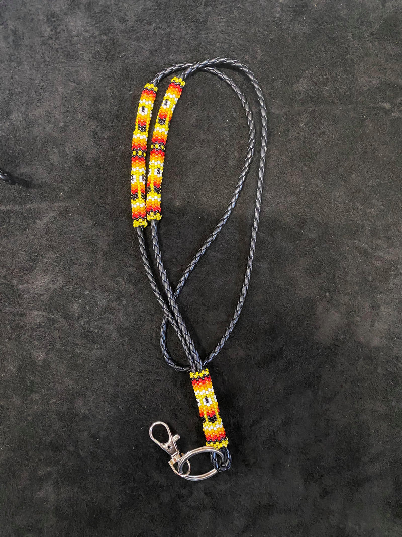 Leather Cord Partially Beaded Neck Lanyard