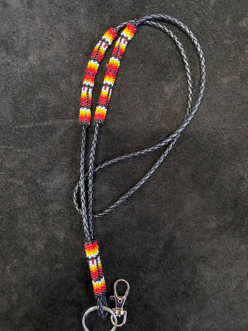 Leather Cord Partially Beaded Neck Lanyard