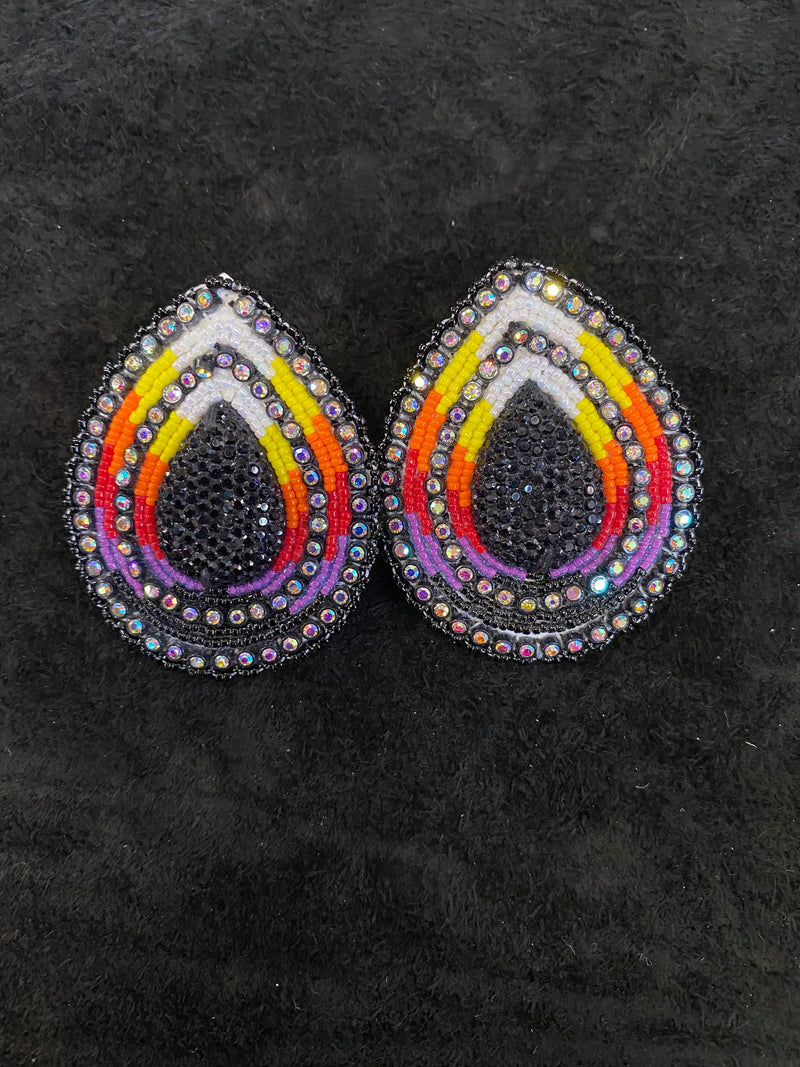 Teardrop/Fire Color With Post Beaded Earrings