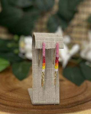 Hook With Gold Feather Beaded Earrings