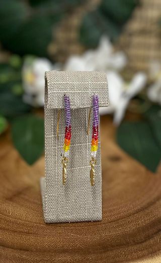 Hook With Gold Feather Beaded Earrings
