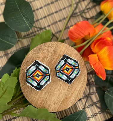 Brick Stitched Double Feather Earrings