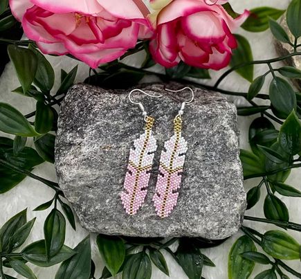 Gold Beaded Feather Earrings