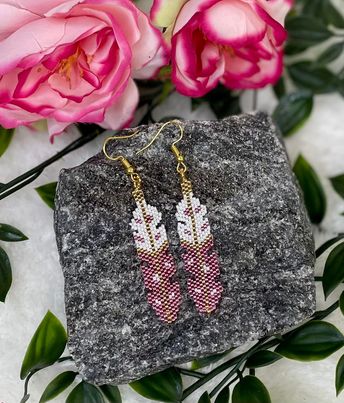 Gold Beaded Feather Earrings