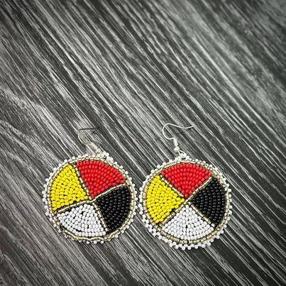 Round Gold Beaded Medicine Wheel Earrings