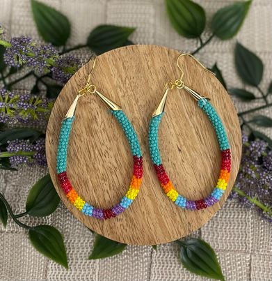 Beaded Teardrop Hoop Earrings