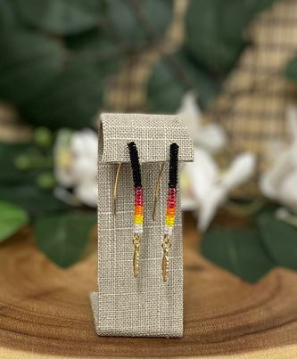 Hook With Gold Feather Beaded Earrings